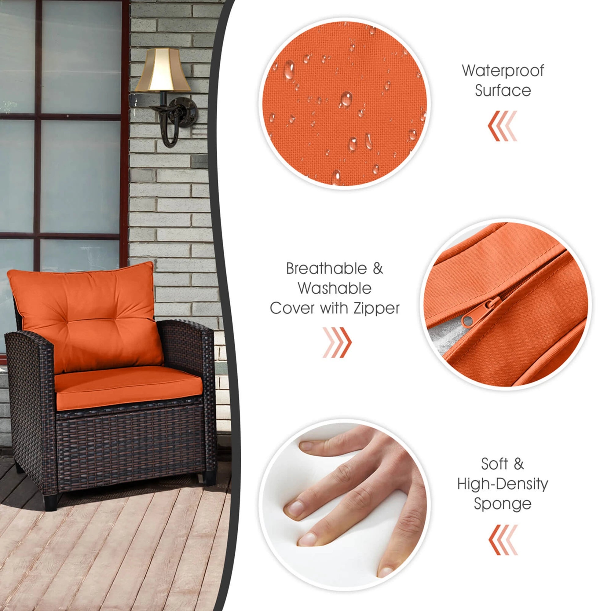 HOMASIS 3-Piece Patio Rattan Furniture Set Cushioned Conversation