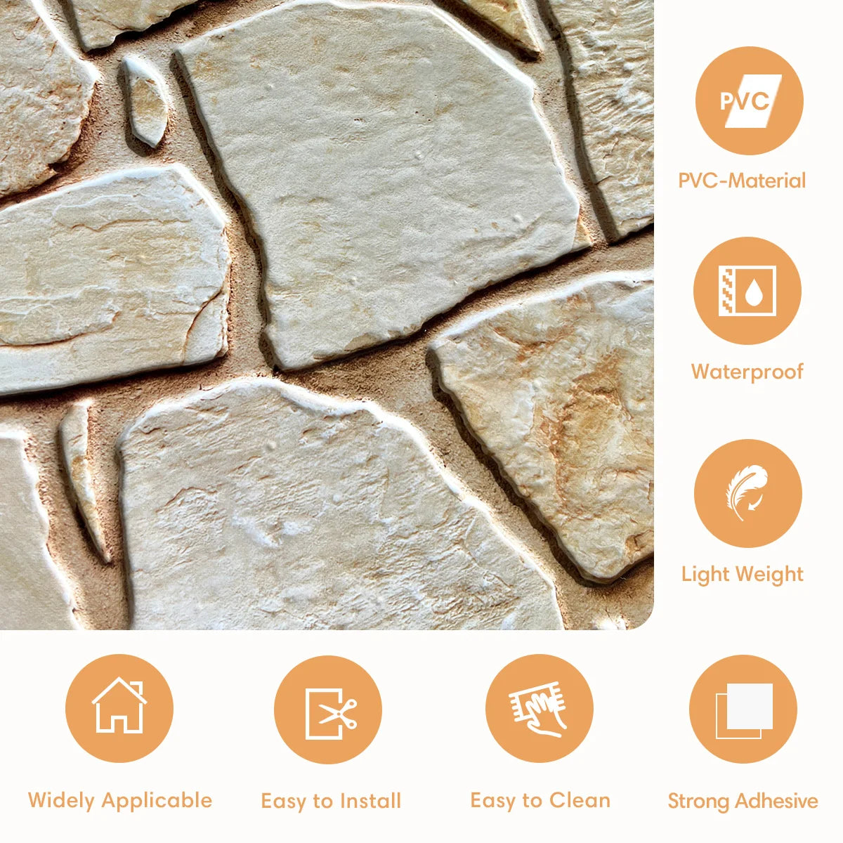 COMSTICKC CN 3D PVC Faux Stone Waterproof Wall Panels