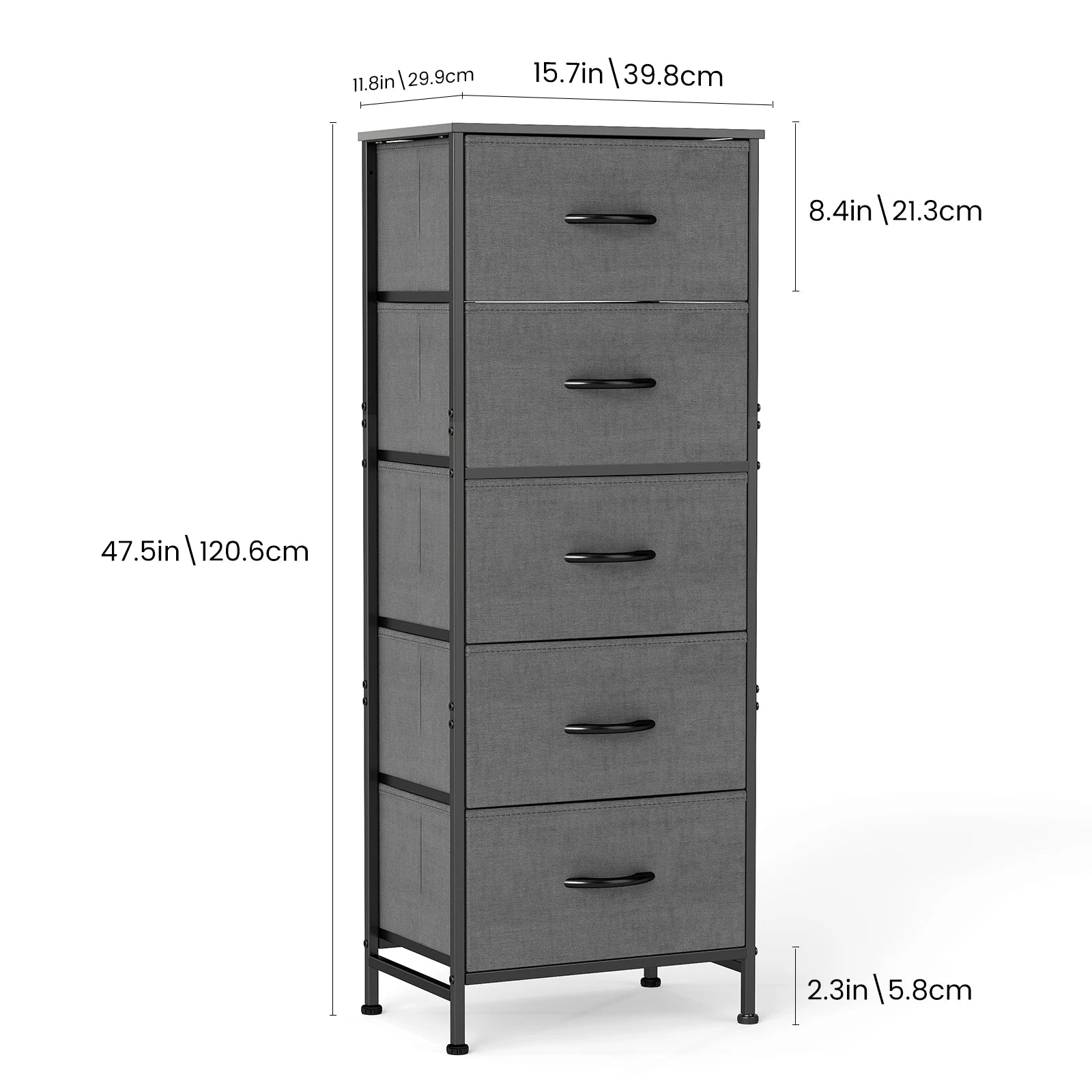 JHK Bedroom Dresser With Five Fabric Drawers And Steel Frame