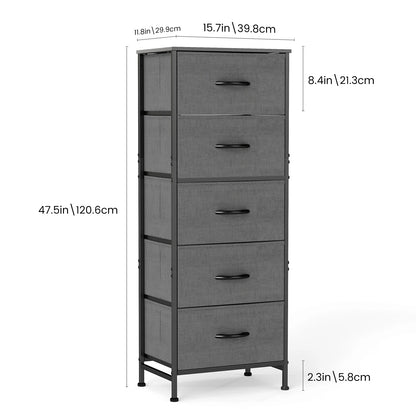 JHK Bedroom Dresser With Five Fabric Drawers And Steel Frame