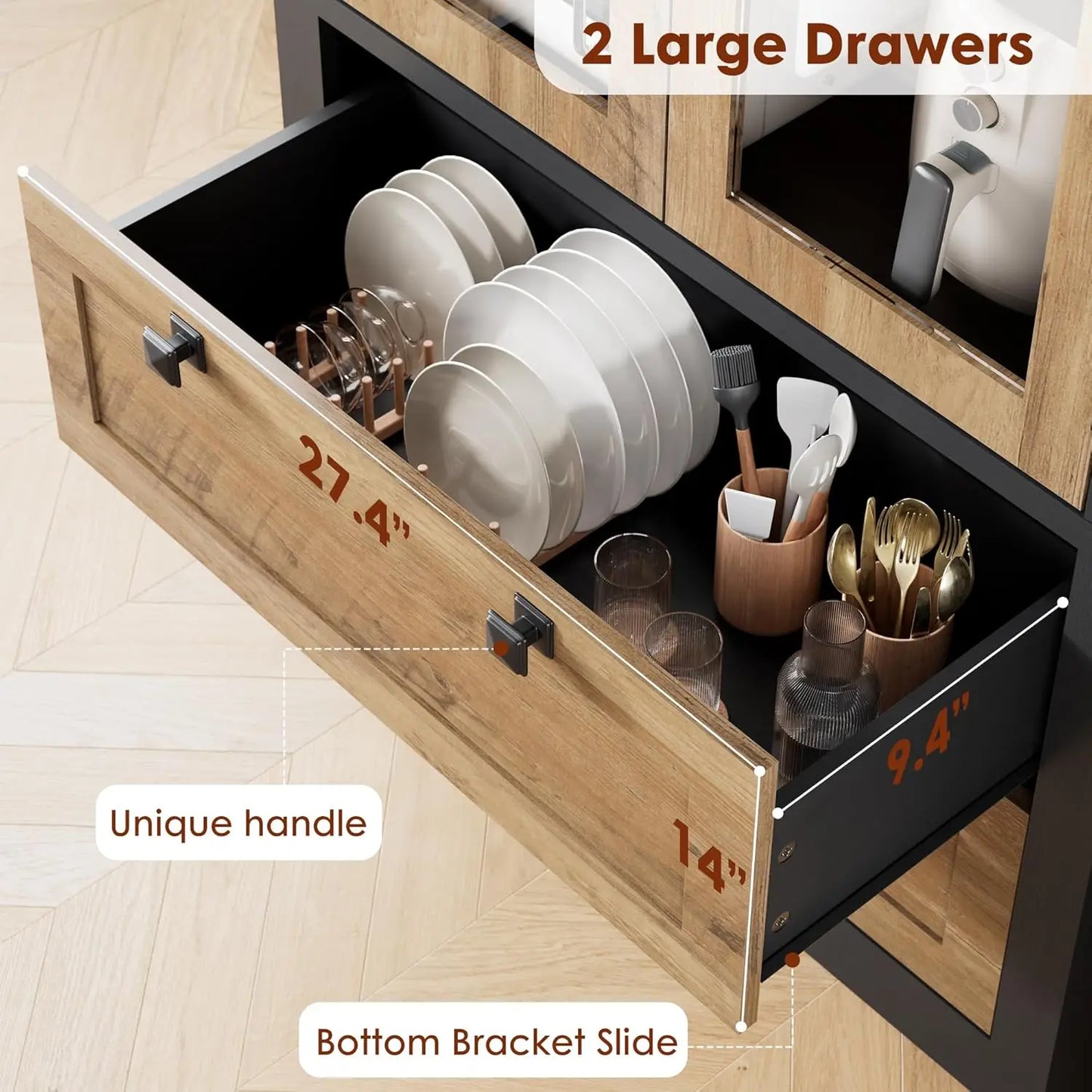 HiMISS Modern Kitchen Pantry Cabinet With Glass Doors