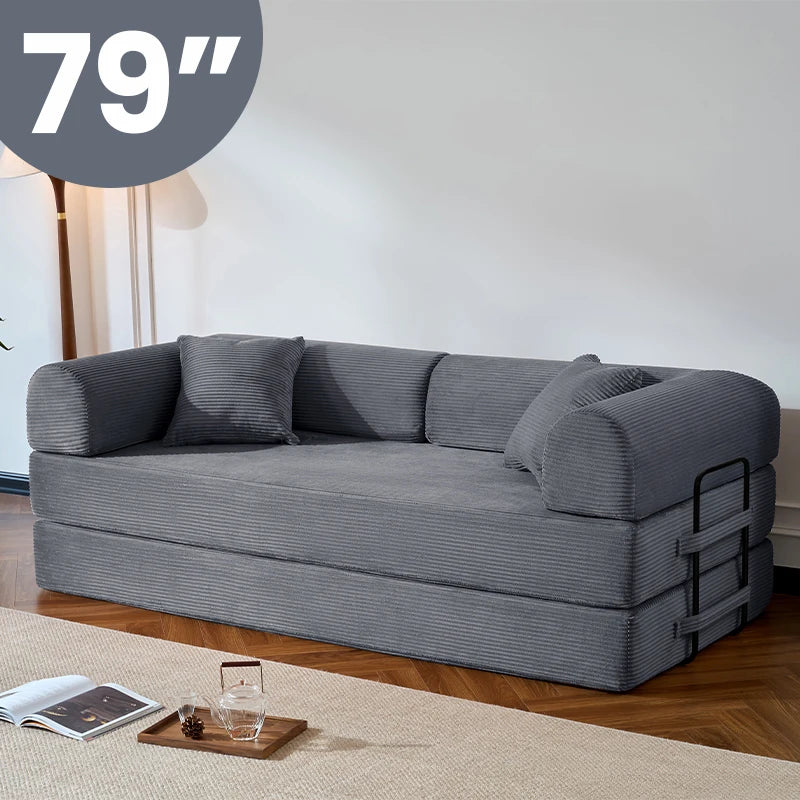Corduroy Convertible Sofa Bed With Removable Cover For Living Room