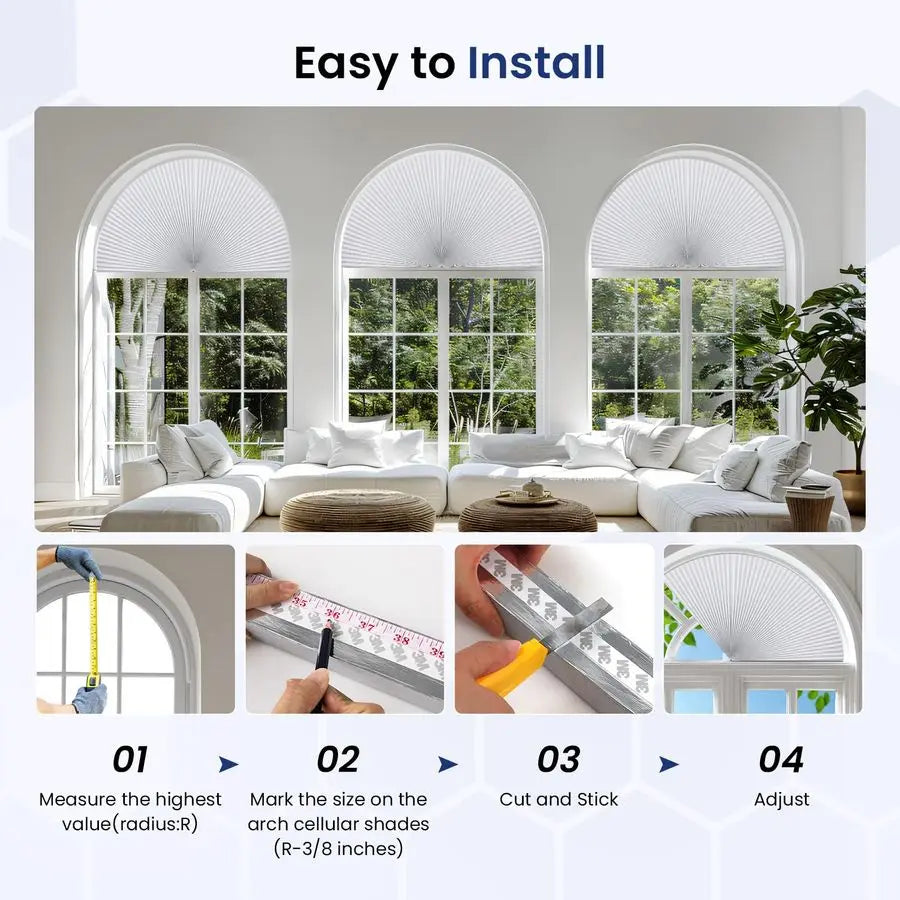 Arch Shades Cordless Blackout Honeycomb Blinds No Drill 2 Pack