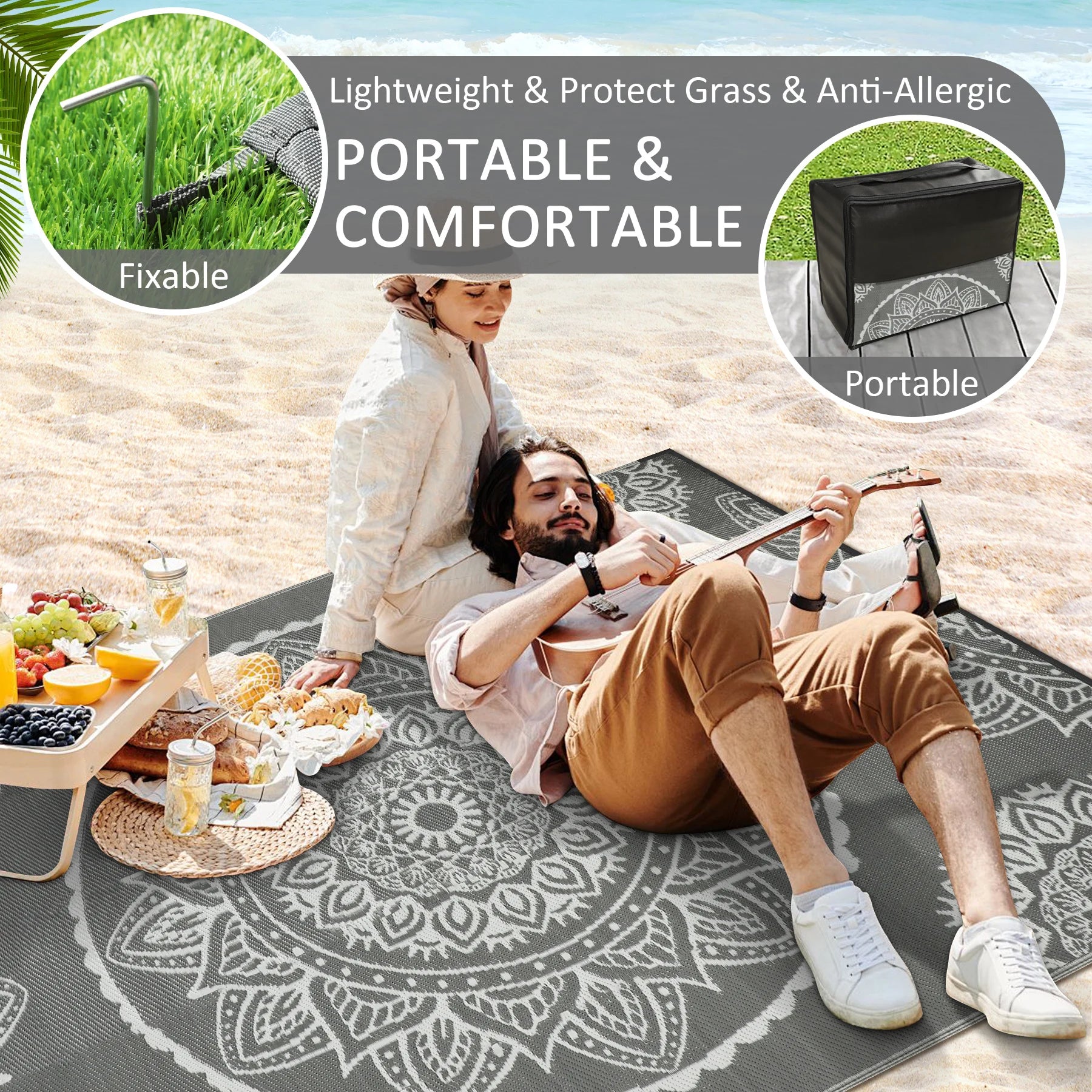Outdoor Rug Waterproof Recycled Plastic Straw Patio Carpet