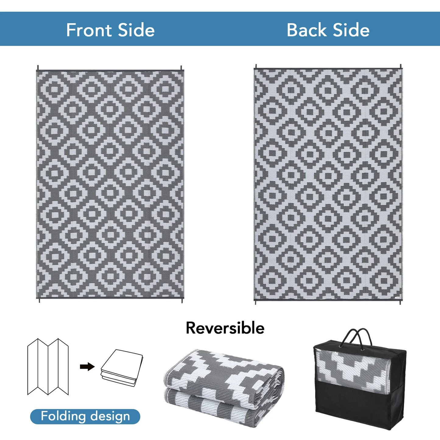 StudysetCN Outdoor Plastic Straw Geometric Rug Waterproof Reversible For Patio