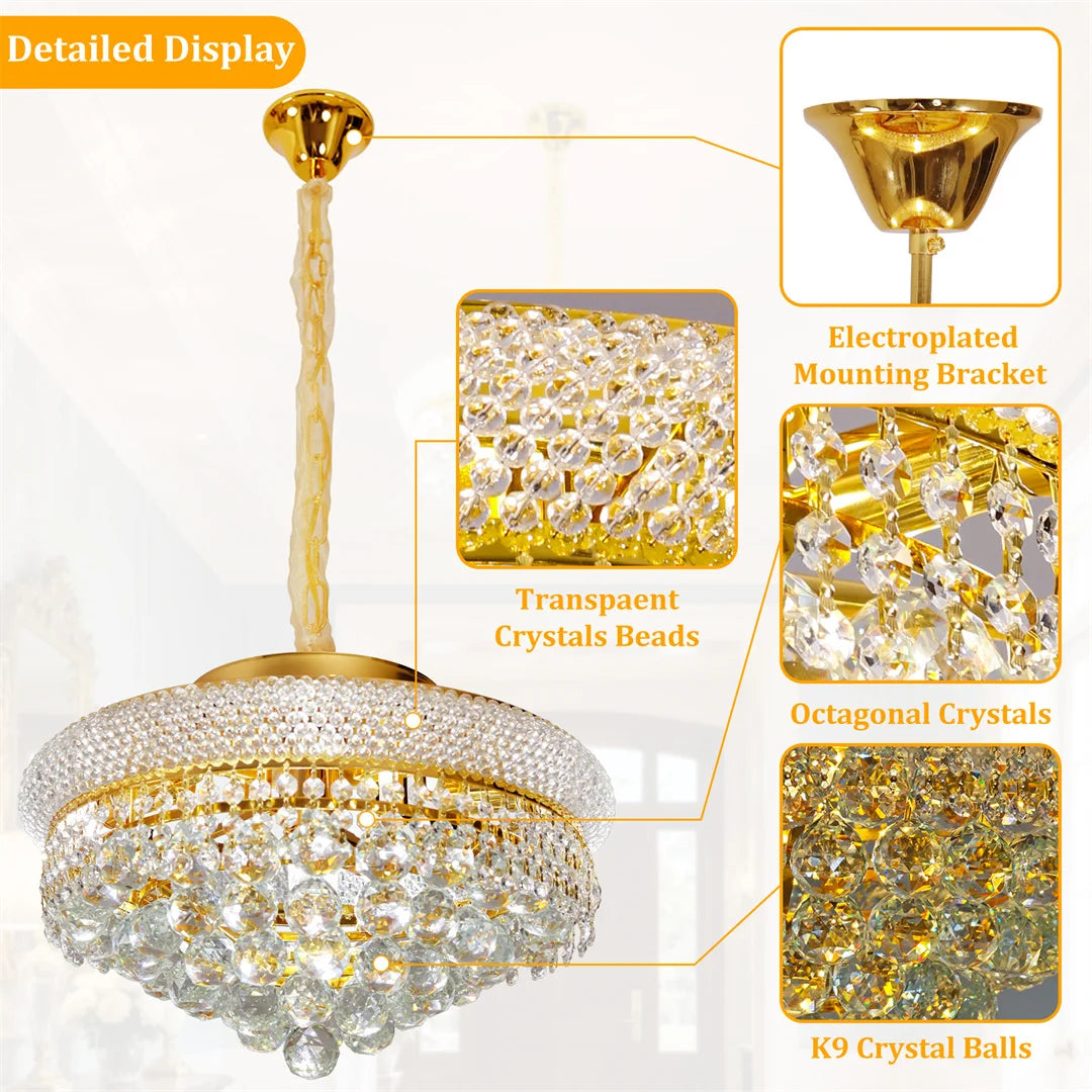 Vrygle Crystal Chandelier Pendant Light With Adjustable Chain Modes