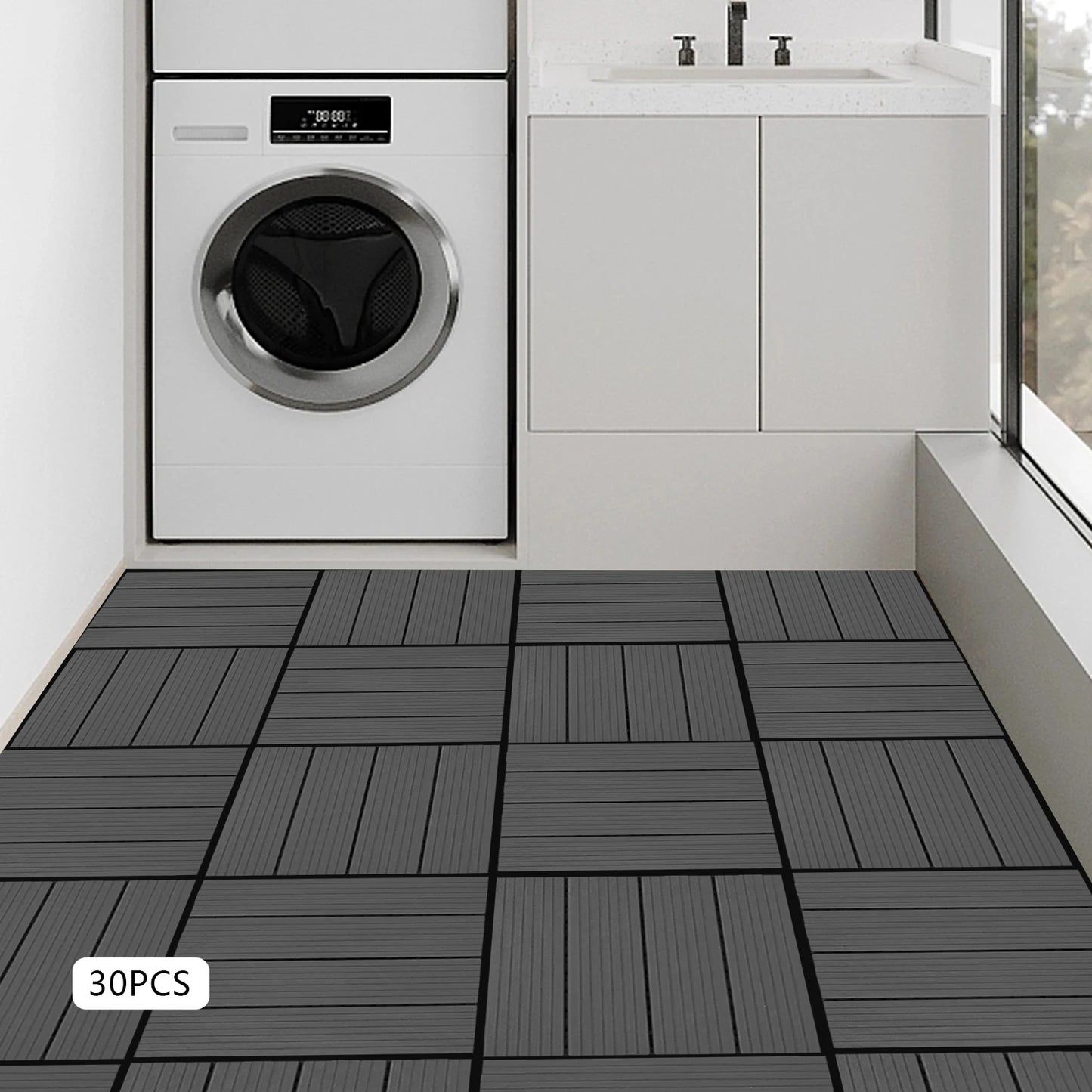 Bymaocar Interlocking Outdoor Deck Tiles Waterproof Wood Look PVC Flooring