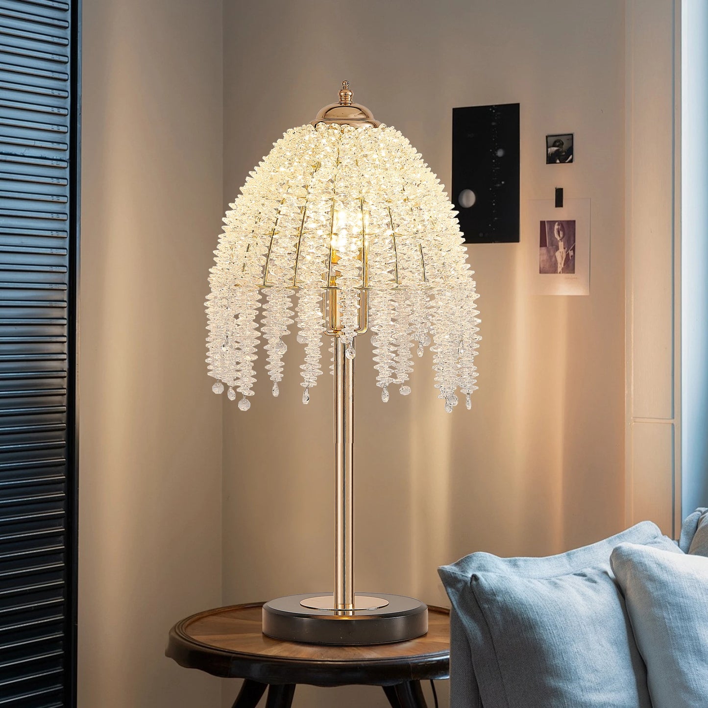 Elegant Crystal Table Lamp With Bead String Shade Elegance