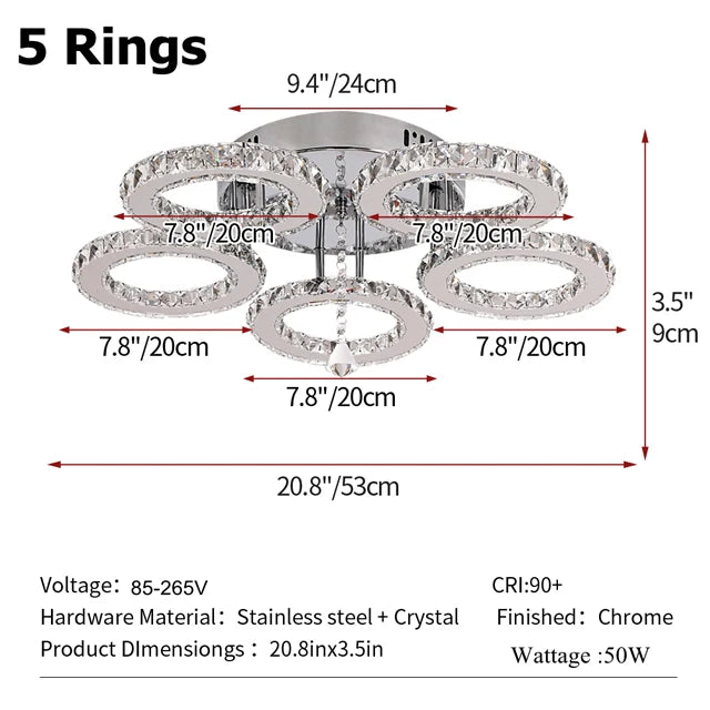 GreeLustr Modern Crystal Ring Pendant Light For Dining Room