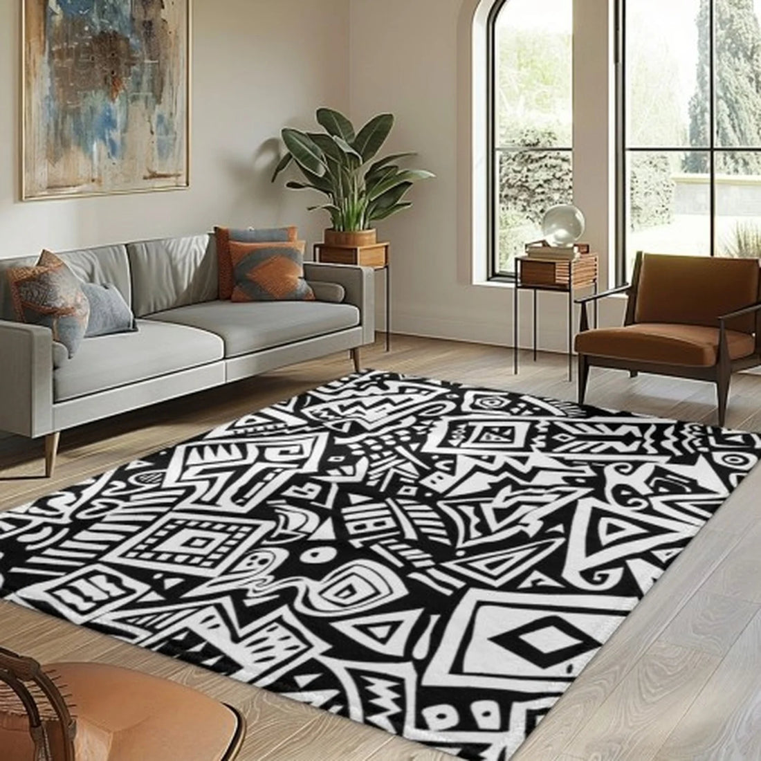 Stylish Boho Zebra Striped Polyester Textured Area Rug