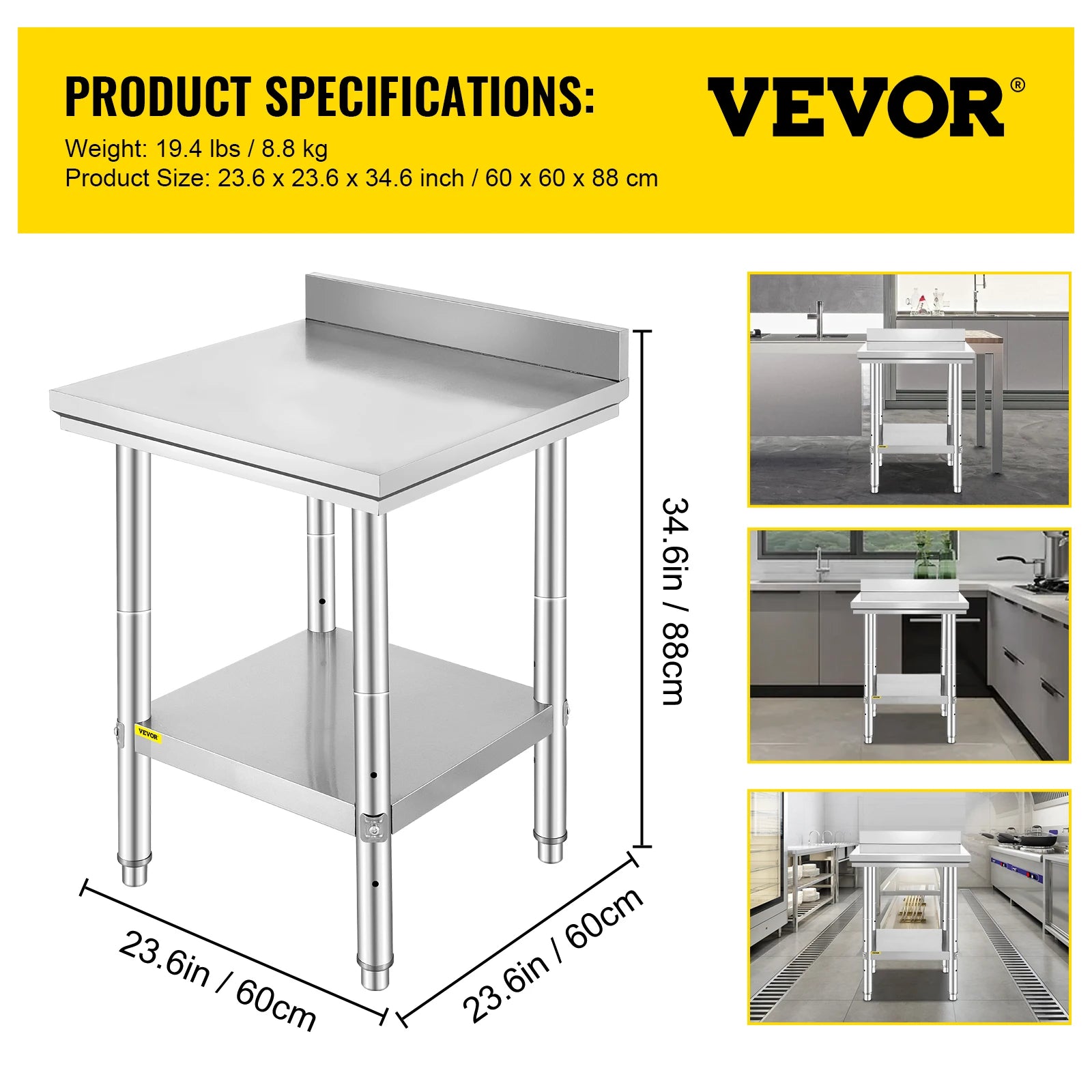 SucceBuy Stainless Steel Commercial Kitchen Workbench With Undershelf