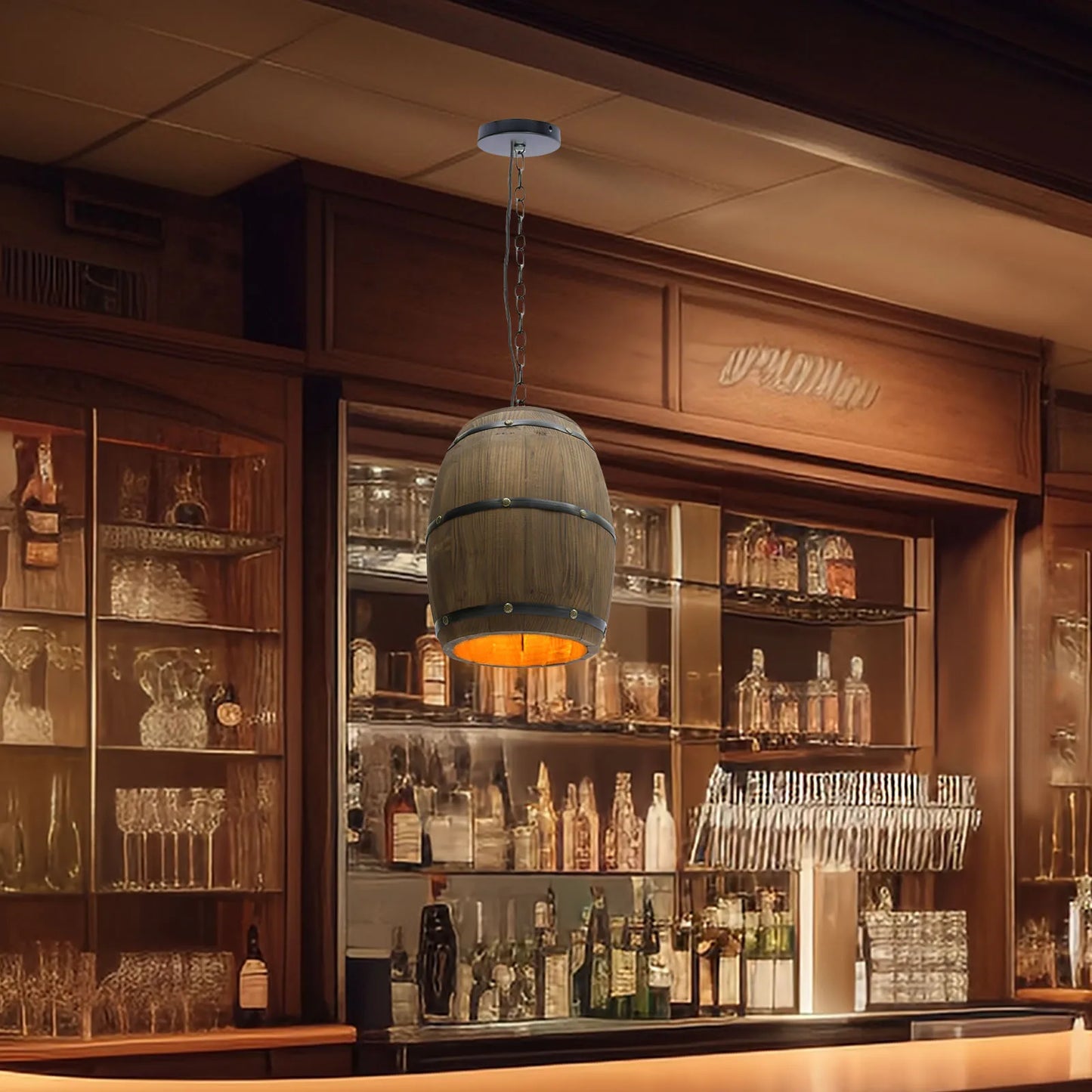 Retro Wood Wine Barrel Pendant Light Industrial Ceiling Lamp Chandelier