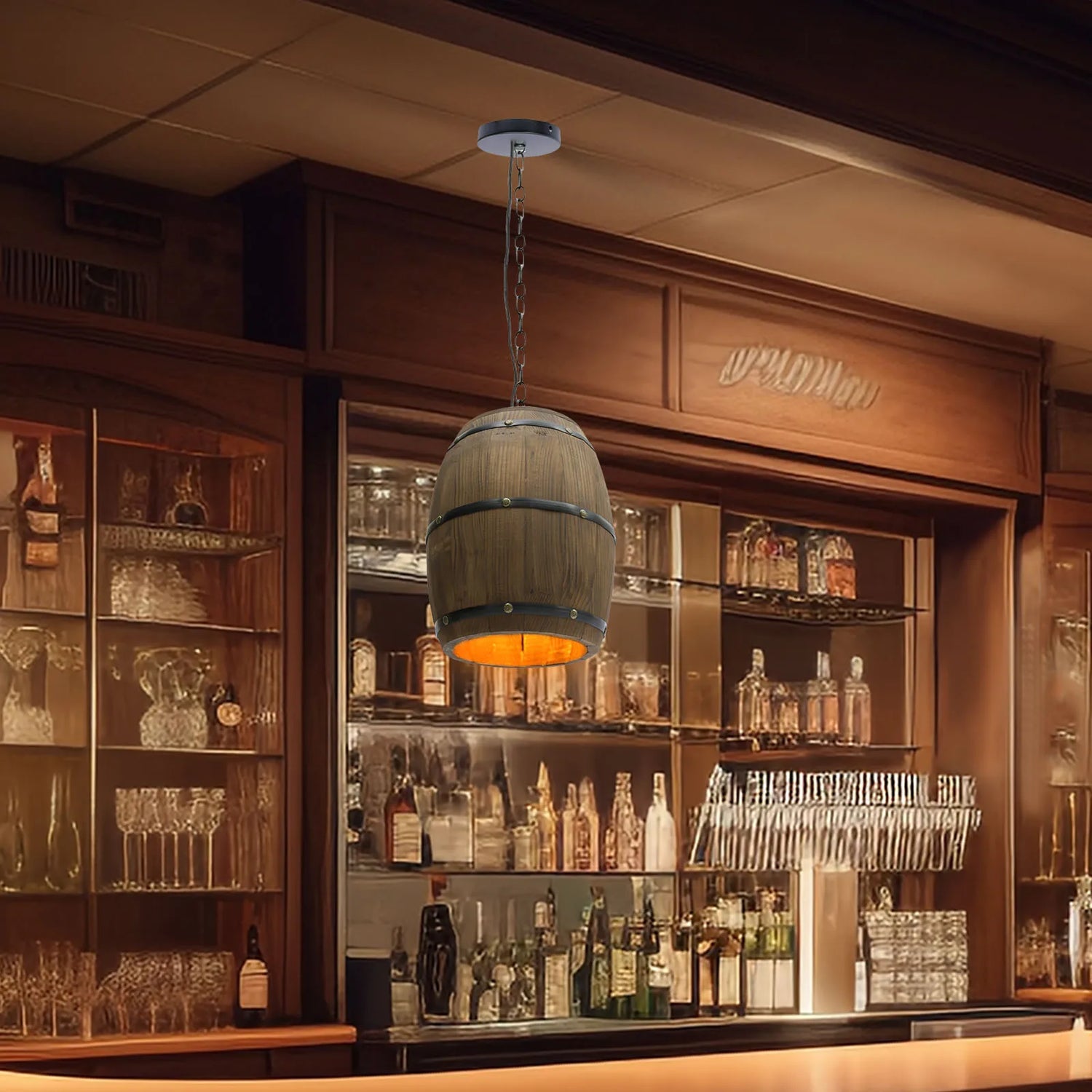 Retro Wood Wine Barrel Pendant Light Industrial Ceiling Lamp Chandelier