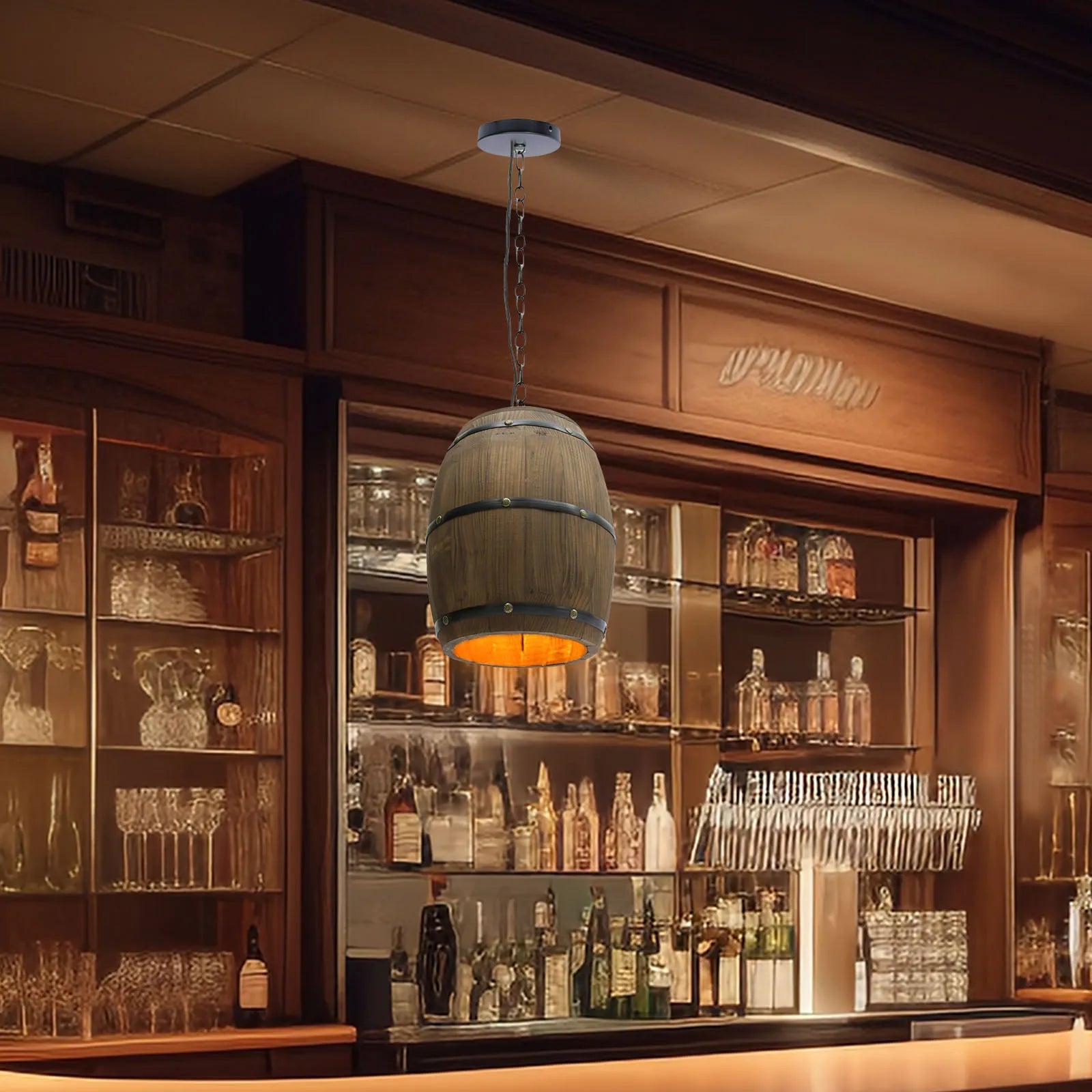 Retro Wood Wine Barrel Pendant Light Industrial Ceiling Lamp Chandelier