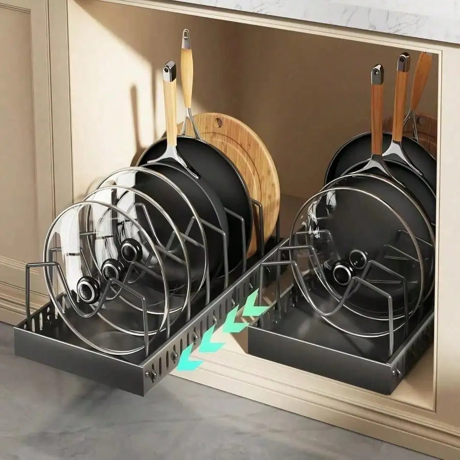 Premium Stainless Steel Pull Out Pot Lid Organizer Rack