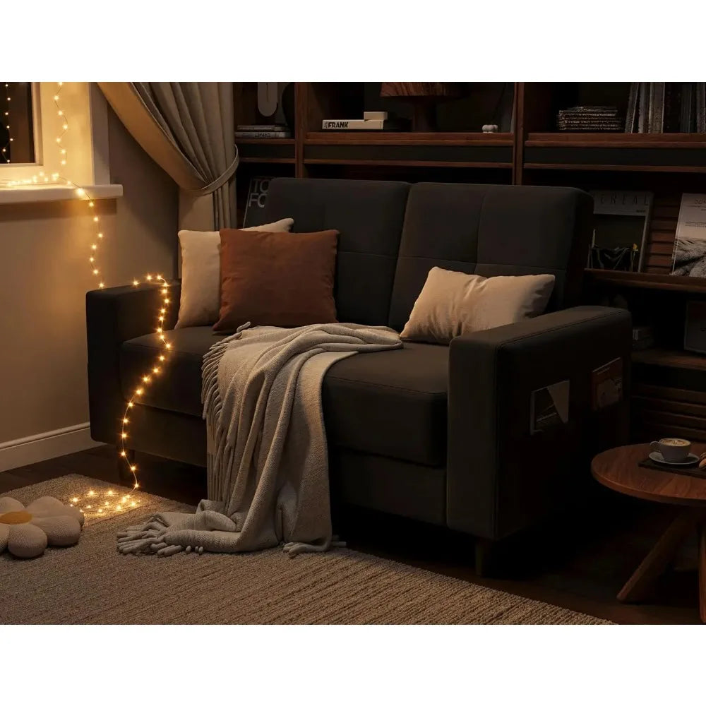 Compact Loveseat Velvet Fabric Sofa For Small Spaces