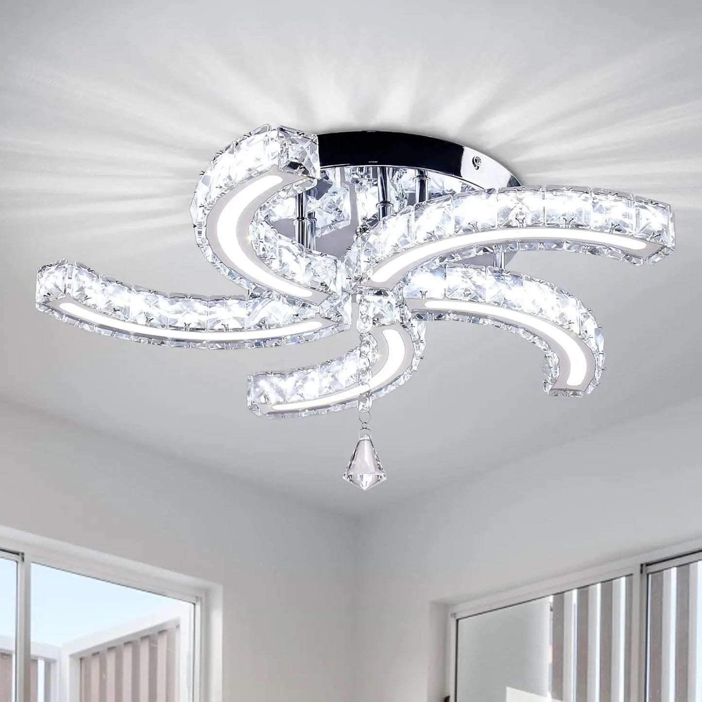 FRIXCHUR Modern Crystal Chandeliers LED Ceiling Light Fixture