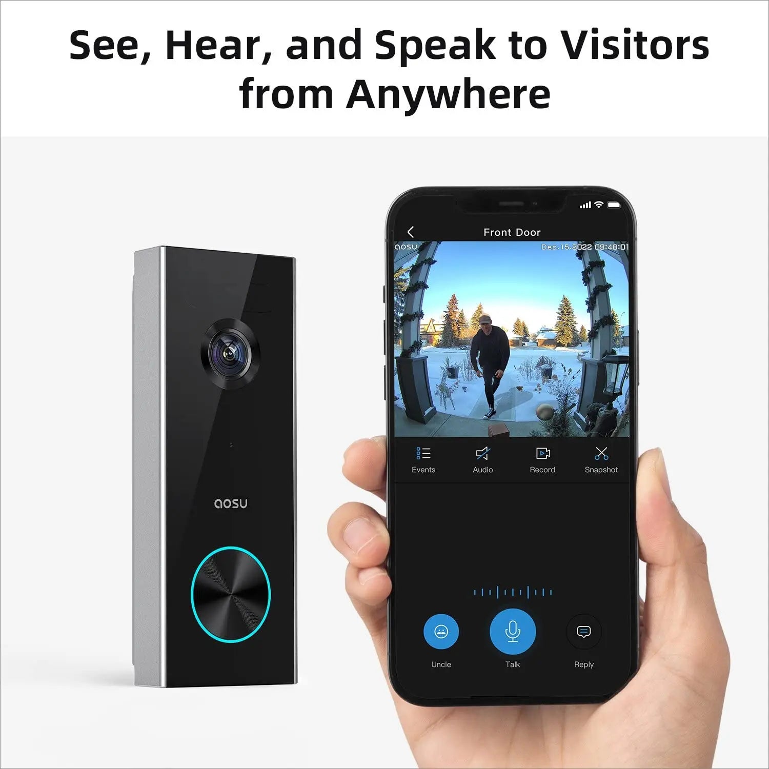 AOSU 3MP WiFi Doorbell 5000mAh Battery AI Detection Alexa