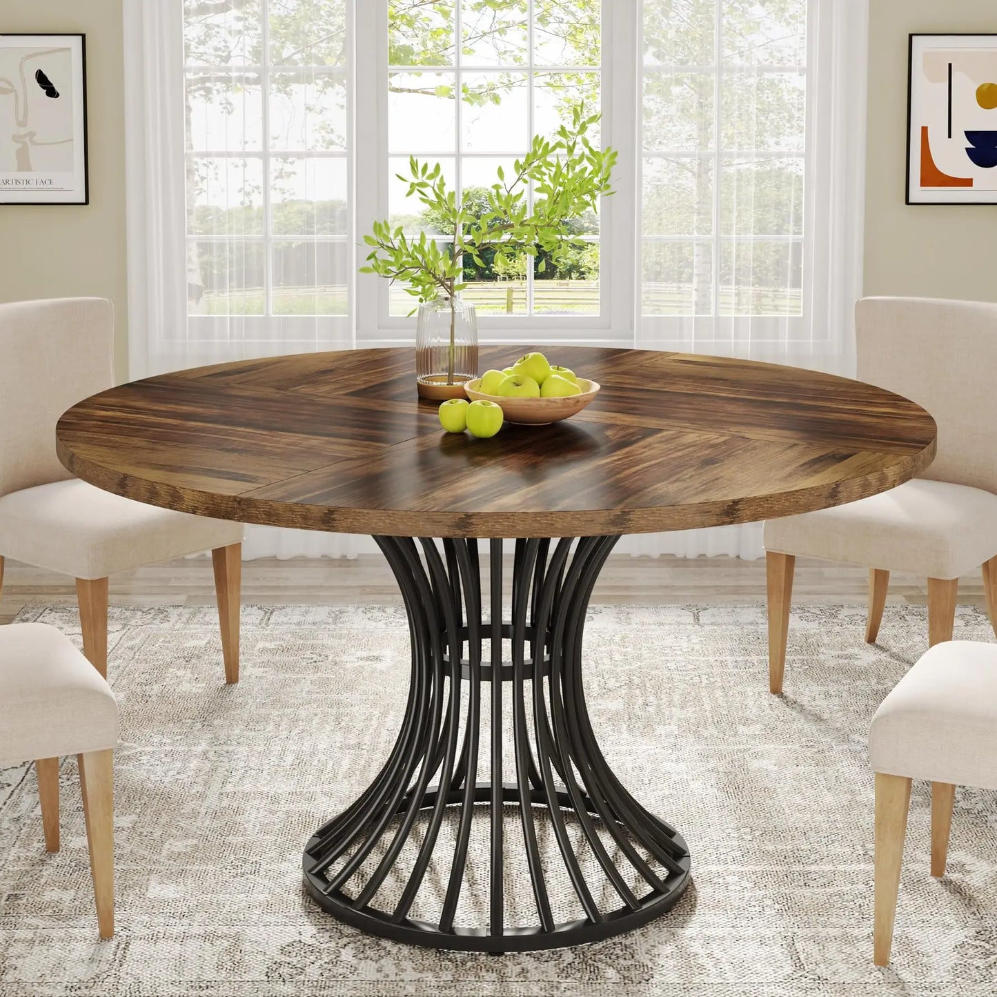 Tribesigns Farmhouse Round Dining Table Industrial Style