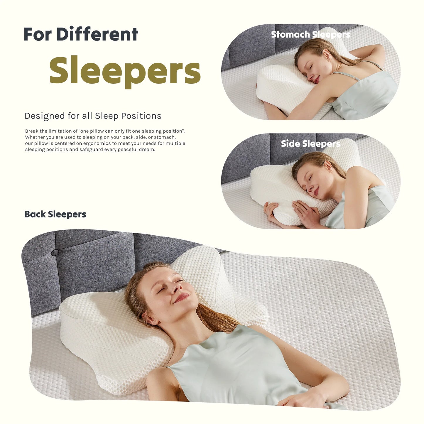 JHK Ergonomic Cervical Contour Memory Foam Pillow with Cooling Pillowcase