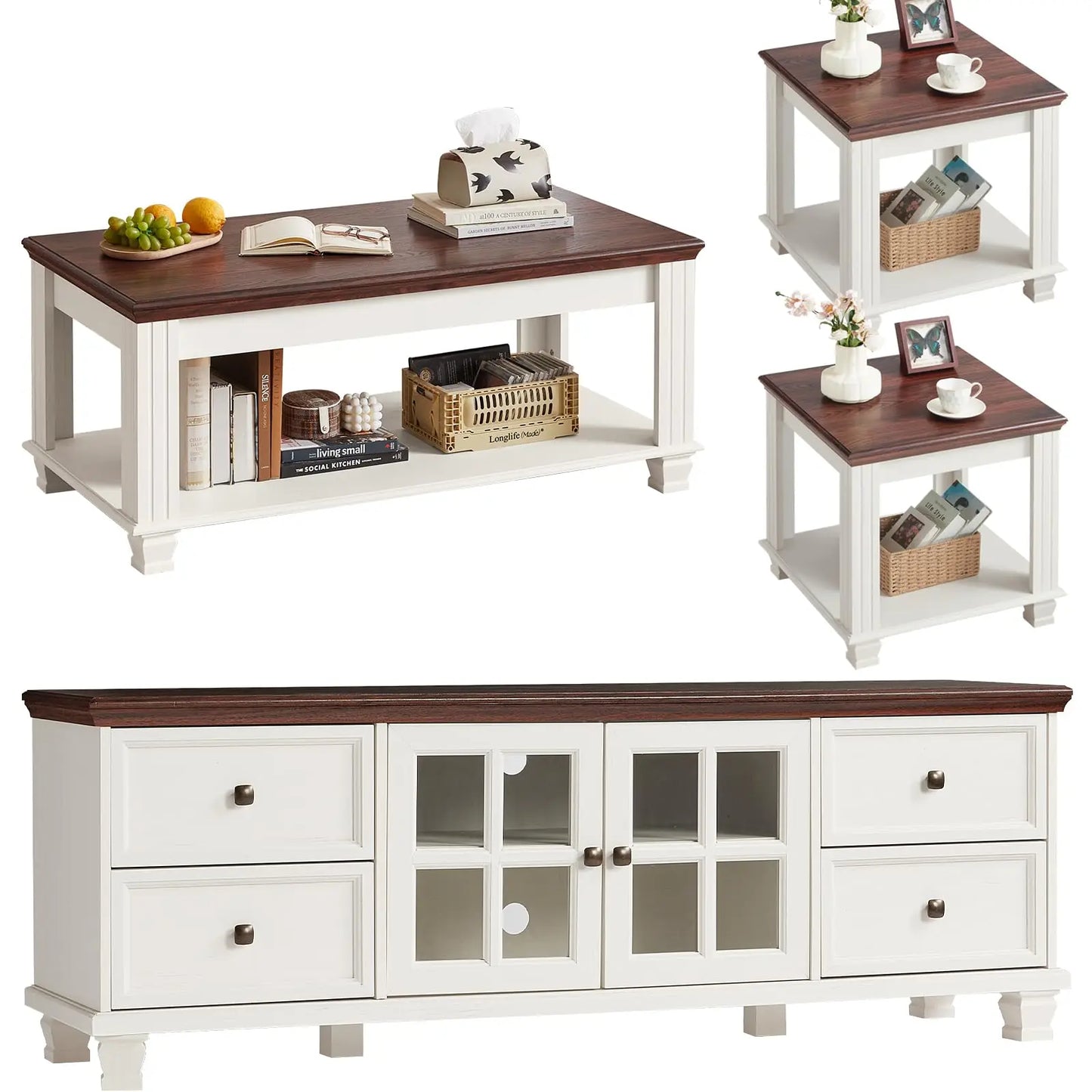 TV Stand And Coffee Table Set Rustic Wood Living Room