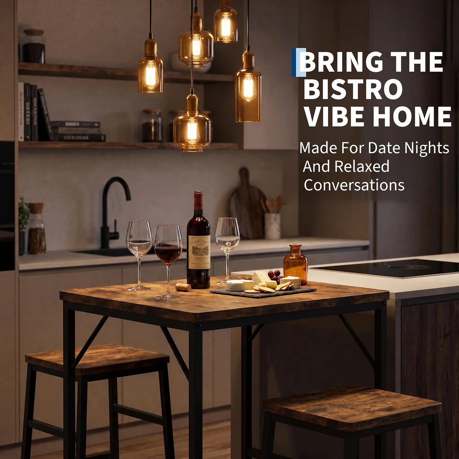HiMISS Modern Pub Height Dining Table Set With Two Stools