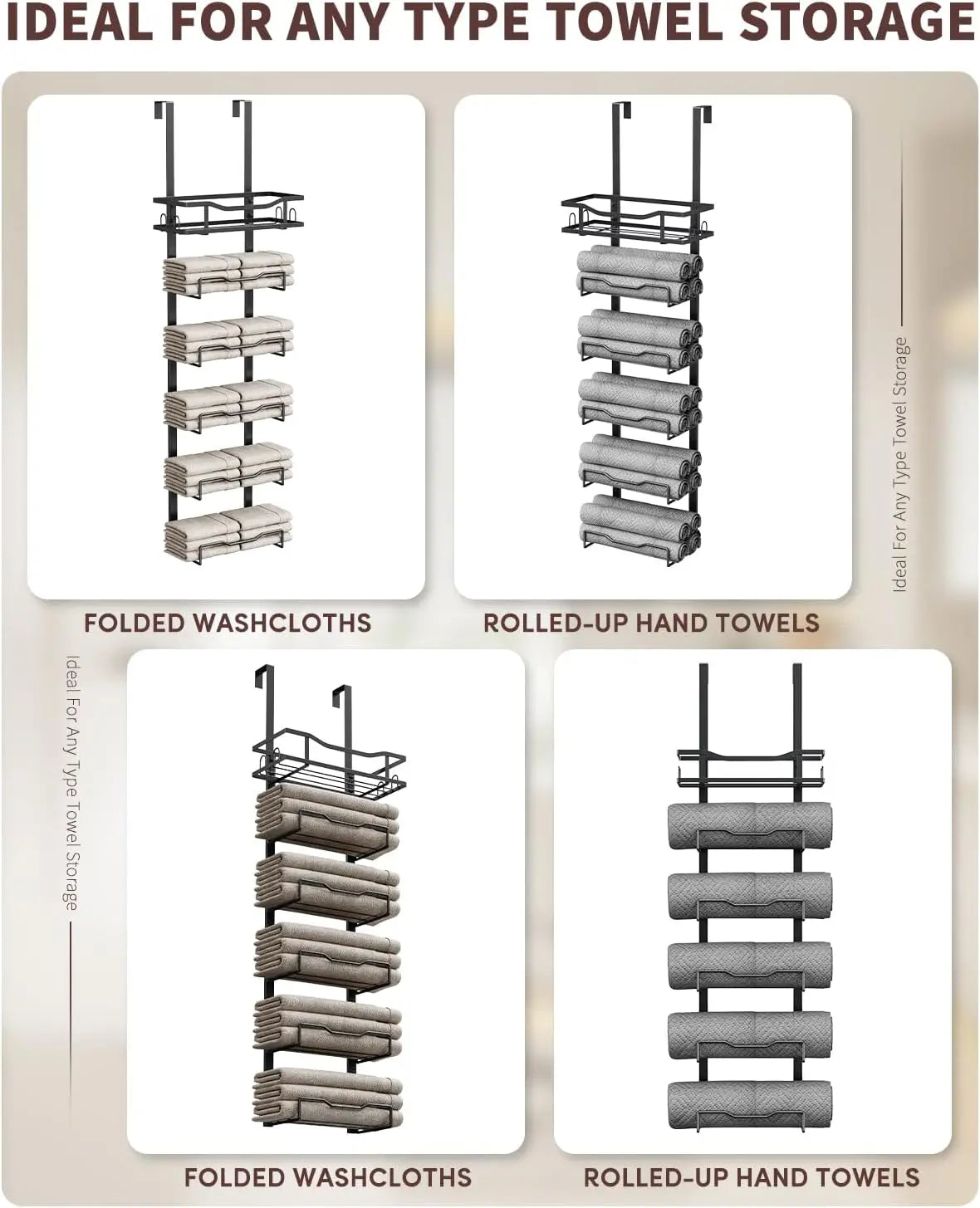 XIUWO 6 Tier Over Door Towel Rack No Drill Organizer
