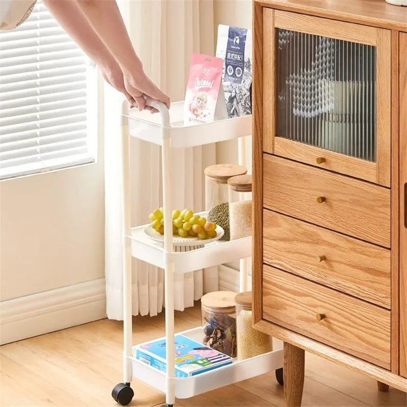 Trolley With Handlebar And Storage Rack For Kitchen And Bathroom