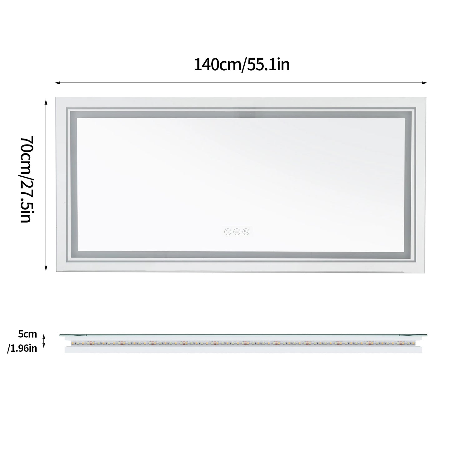 Illuminated LED Bathroom Mirror With Backlit Lights And Anti Fog