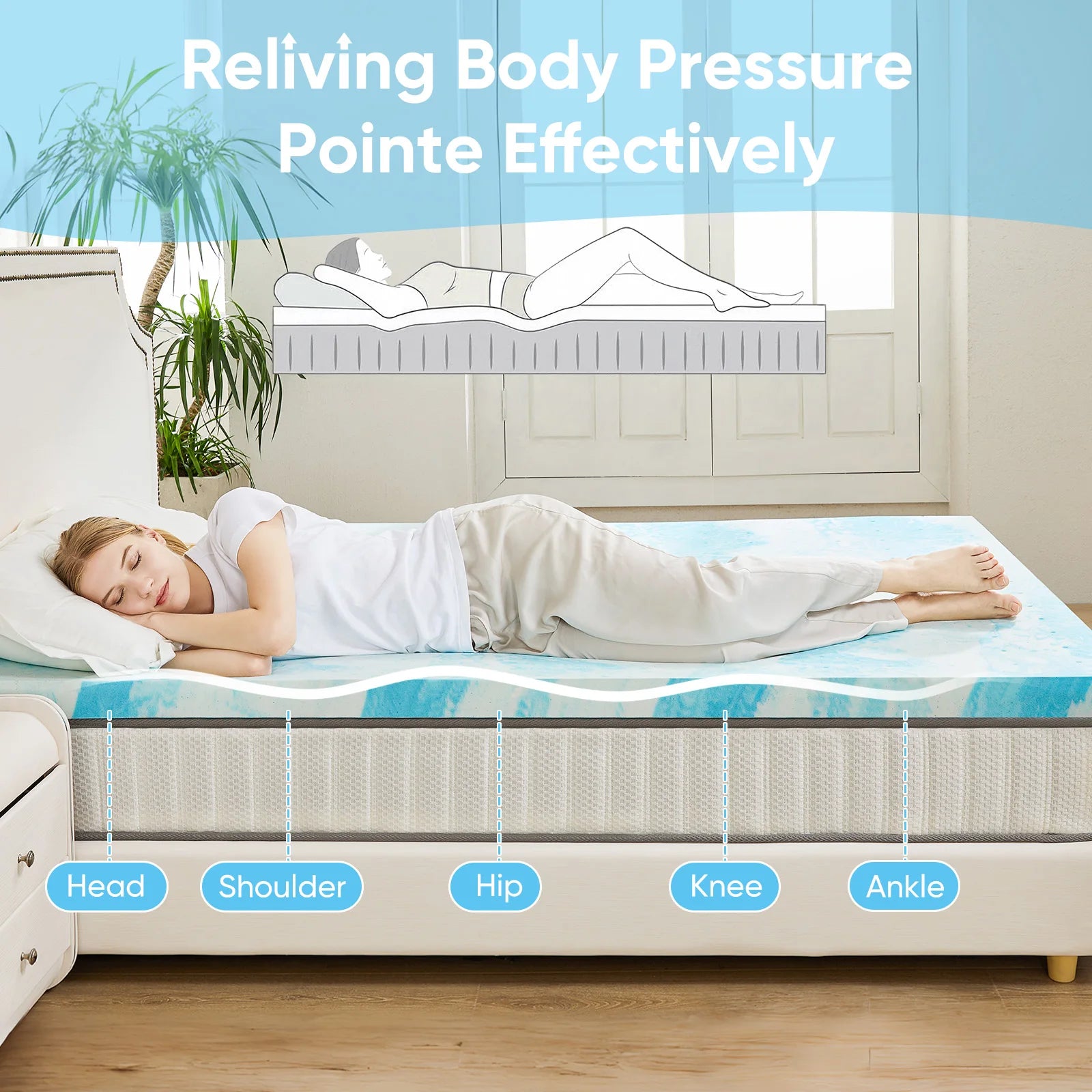 JHK Gel Memory Foam Mattress Topper Cooling Sleep Surface