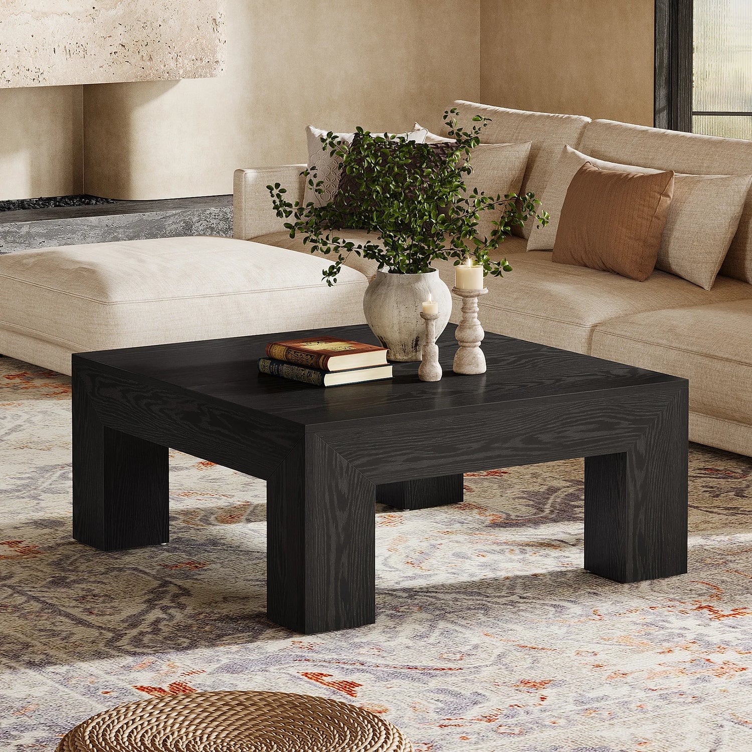Tribesigns Square Coffee Table Farmhouse Center Table With Wooden Legs