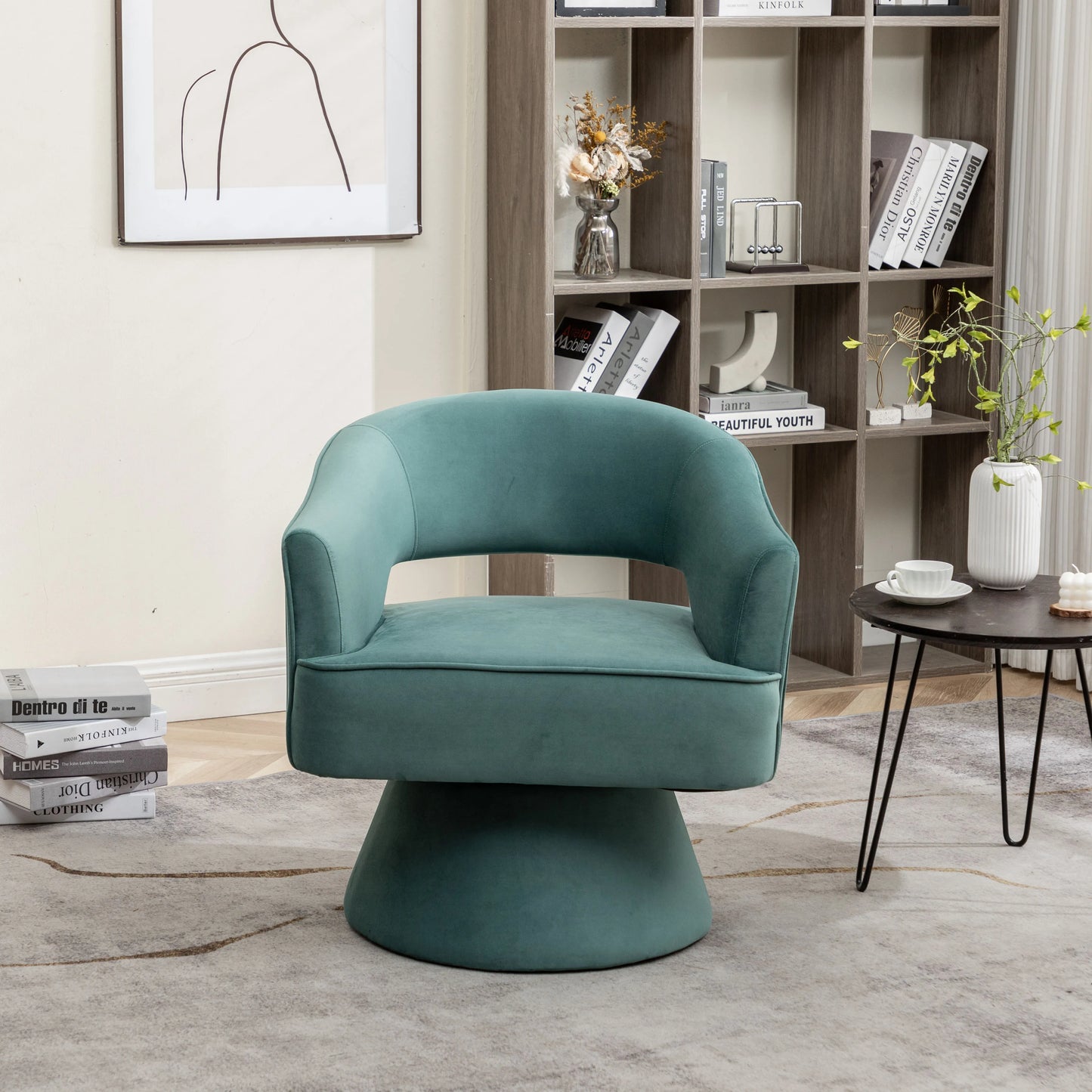 Seyner Modern Velvet Swivel Arm Chair For Living Room
