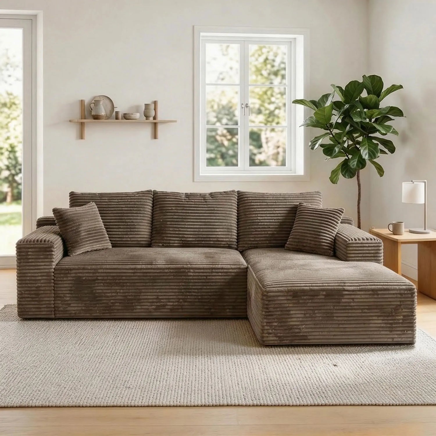 Chenille L Shaped Sectional Featuring Deep Seat And Chaise Lounge