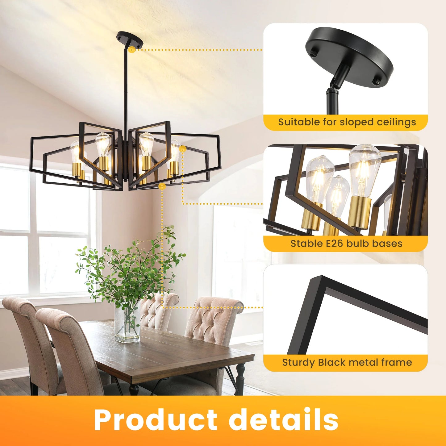 Geometric 8 Light Pendant Chandelier Adjustable Metal Frame