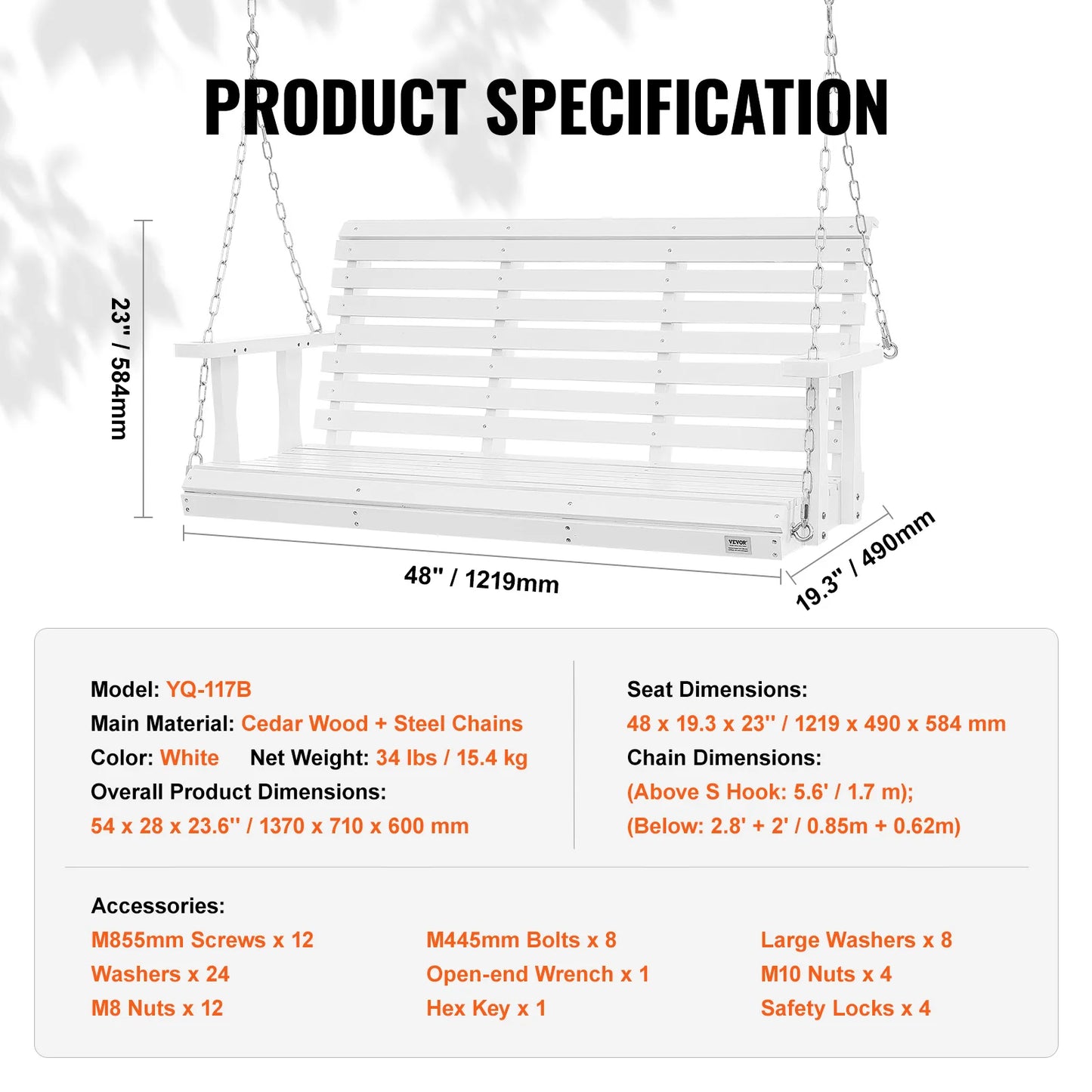 SucceBuy Wooden Porch Swing With 880 Lb Capacity Outdoor Patio