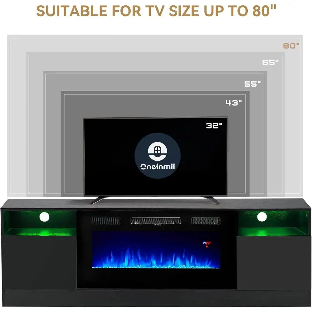 Electric Fireplace Entertainment Center With Wooden Textured Stand