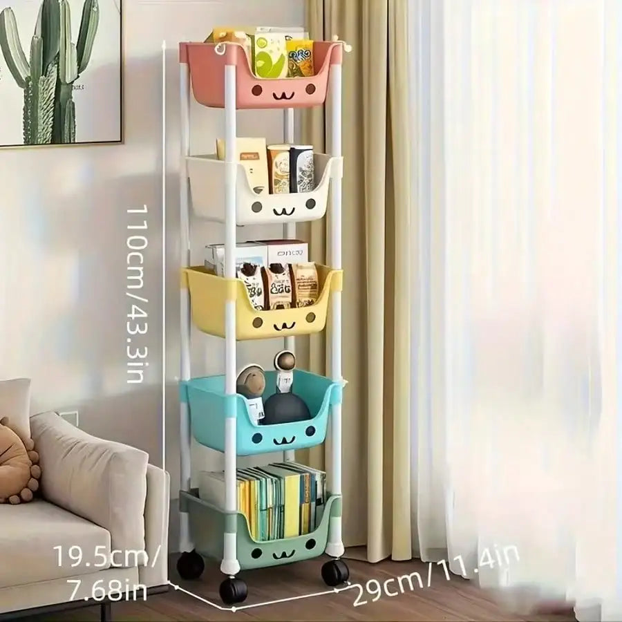 Multi Layer Wheeled Storage Rack Mobile Organizer for Living Room