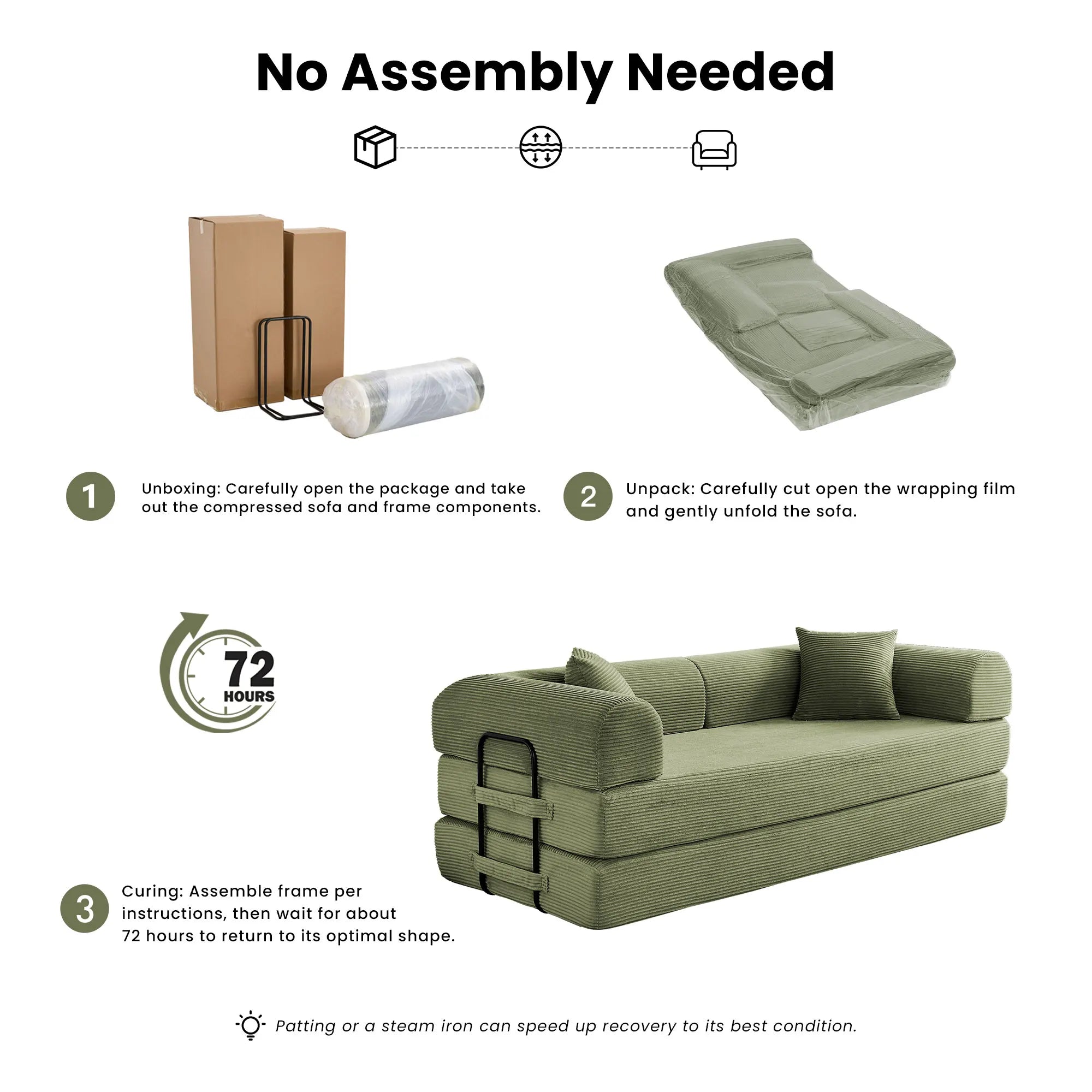 Corduroy Convertible Sofa Bed With Removable Cover For Living Room