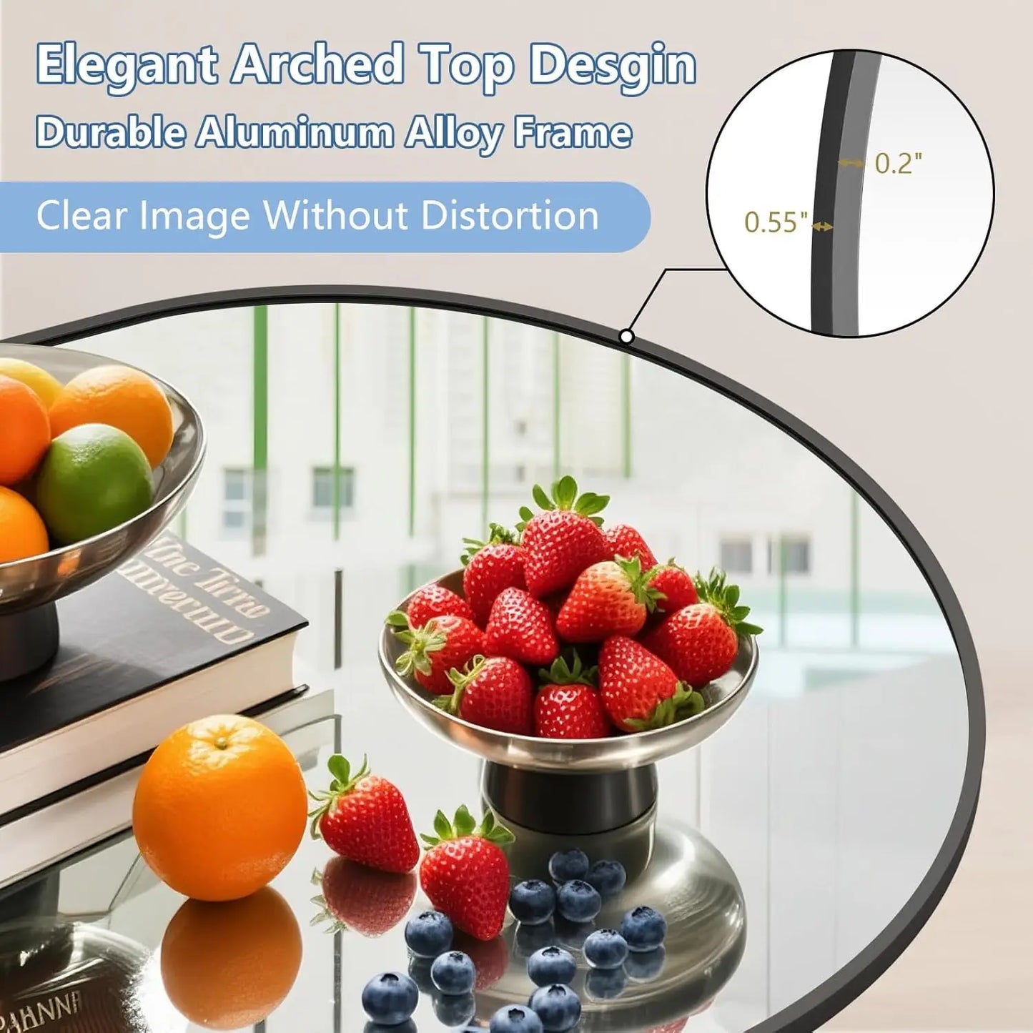 Arched Floor Mirror With Stand Tempered Glass Full Body