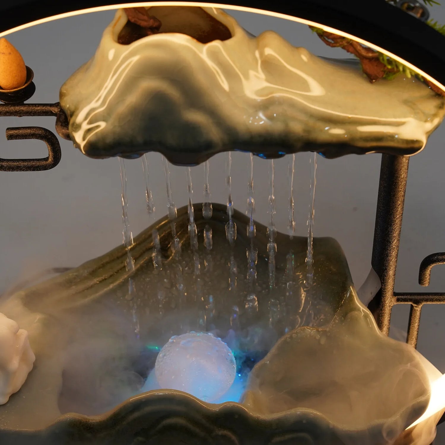 Ceramic Tabletop Fountain With Mist And LED Deer Figurine