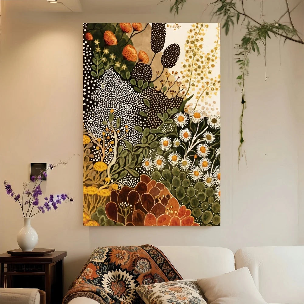 Framed Modern Abstract Botanical Wall Art Wildflower Canvas Print