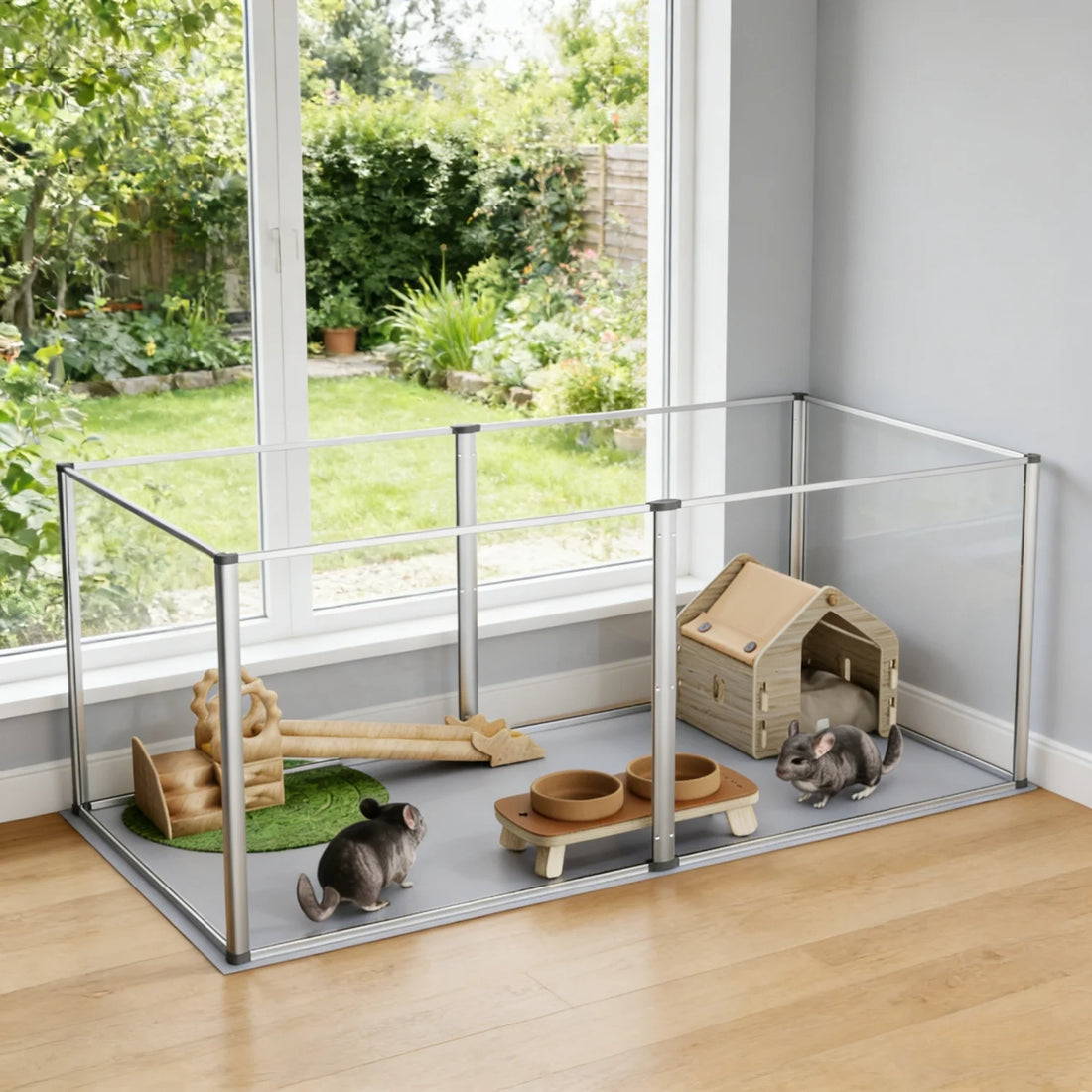 Clear Acrylic Hamster Play Pen 6 Panels Enclosure With Waterproof Floor Pad