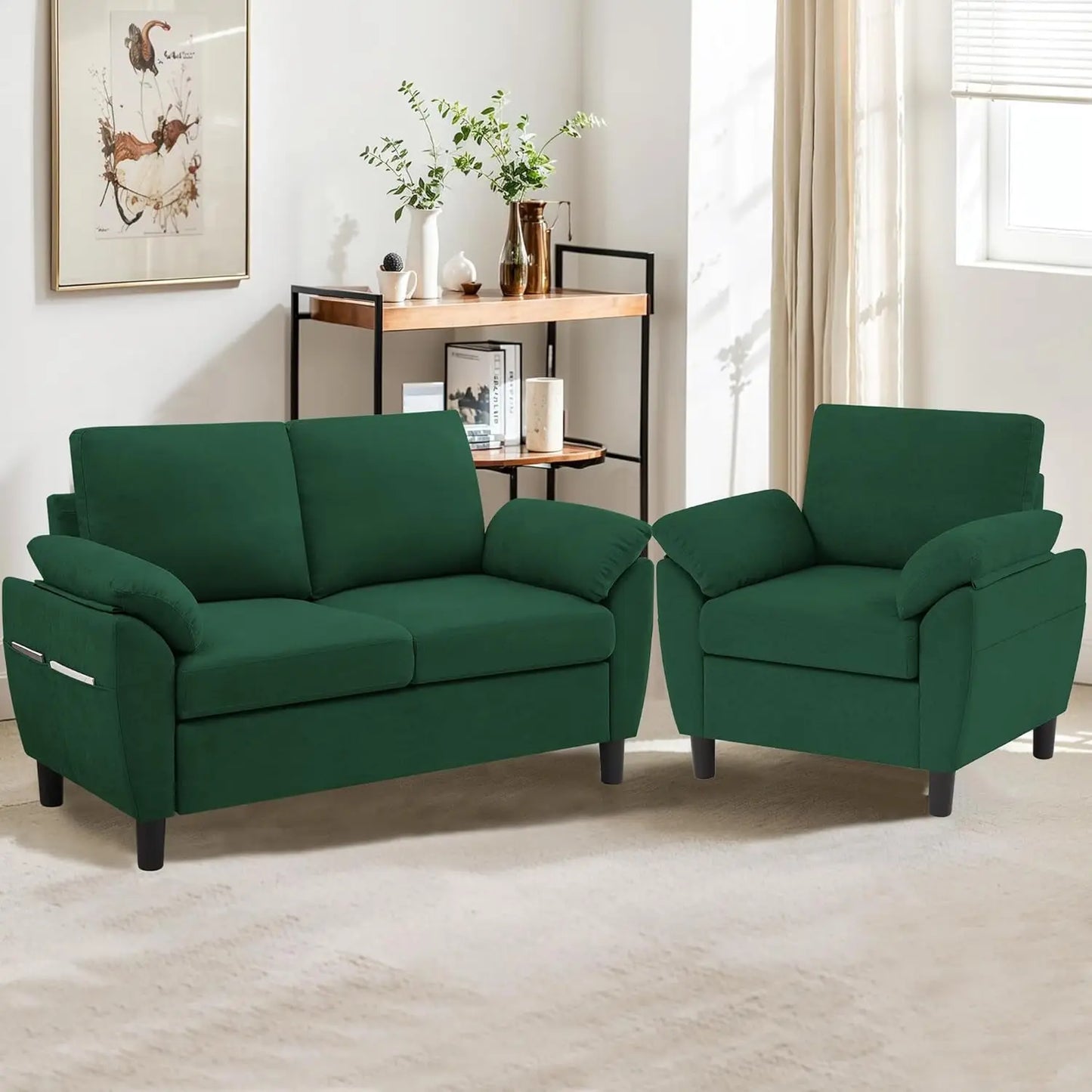 Two-Piece Linen Sectional Loveseat and Chair Set
