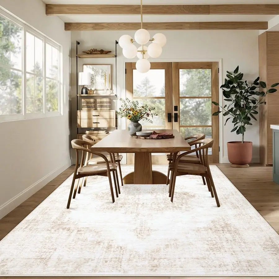 Vintage Medallion Washable Non Slip Indoor Rug for Living Room