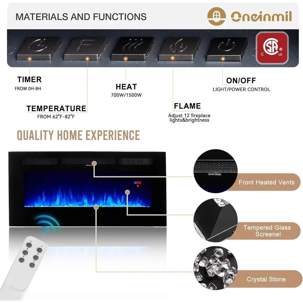 Electric Fireplace Entertainment Center With Wooden Textured Stand
