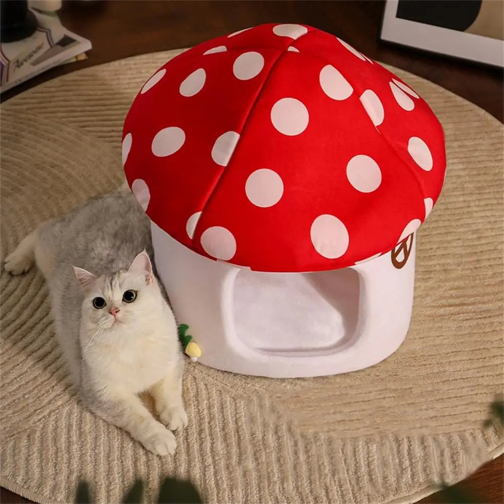 NONECN Mushroom Cat Bed Indoor Cat Cave With Washable Cushion