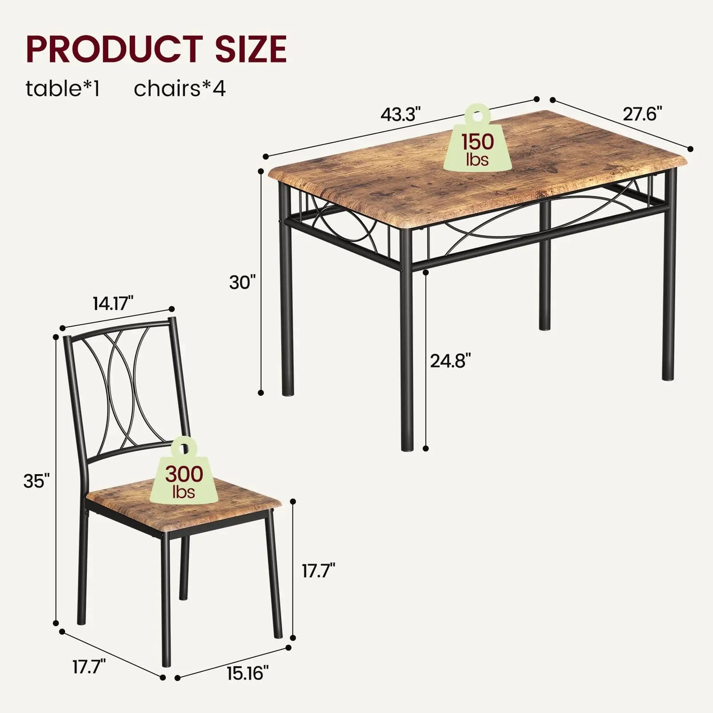 Studyset Dining Table Set For Four With Wood And Metal