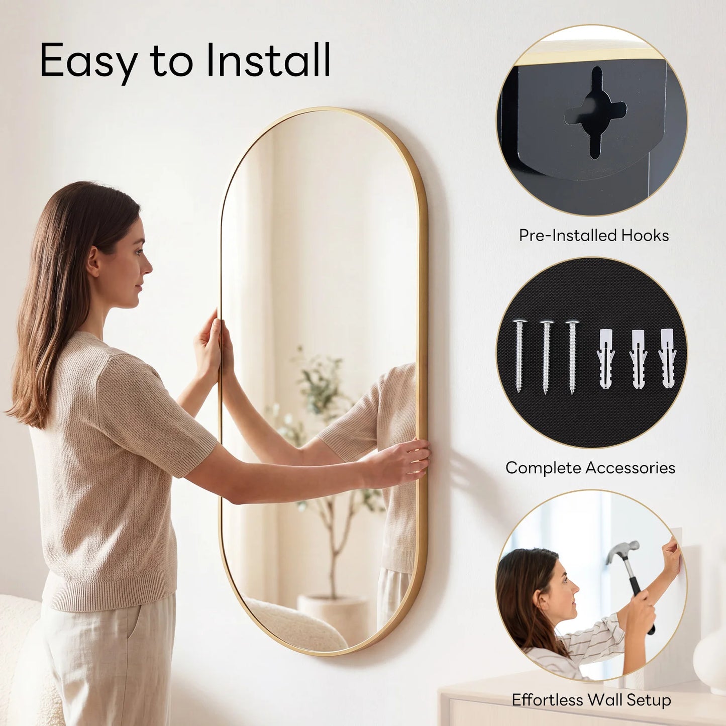 JHK Oval Wall Mirror With Metal Frame For Living Room