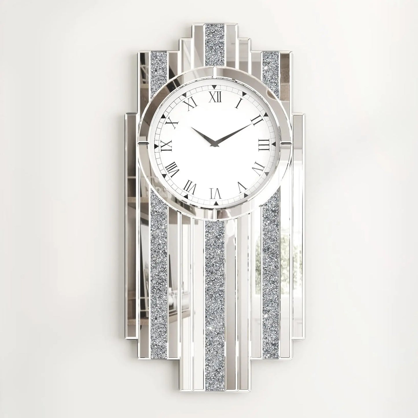 Modern Mirror Wall Clock With Crystal Sparkle Design