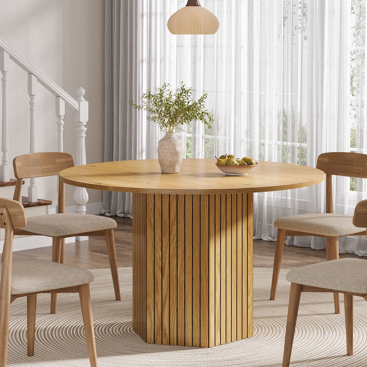 Tribesigns Farmhouse Round Dining Table Industrial Style